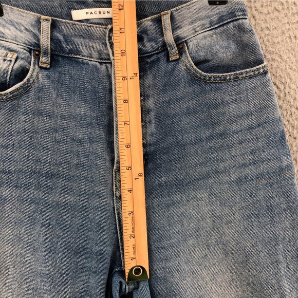 PacSun Jeans Womens 24 Blue High Rise Straight Distressed Light Wash Button Fly - Picture 9 of 12